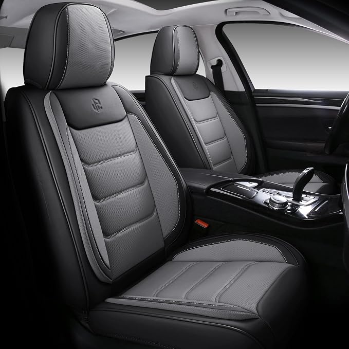 Faux Leather Car Seat Covers — Full Set — Black / Gray