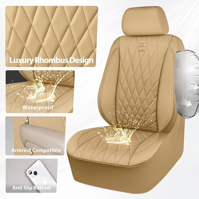 Universal Faux Leather Seat Covers — Front Seat — Beige