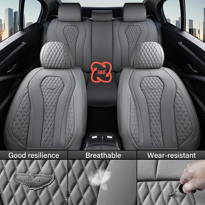 Universal Faux Leather Seat Covers — Front Seat — Gray