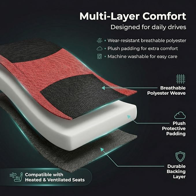 Universal Fabric Seat Covers — Red / Black