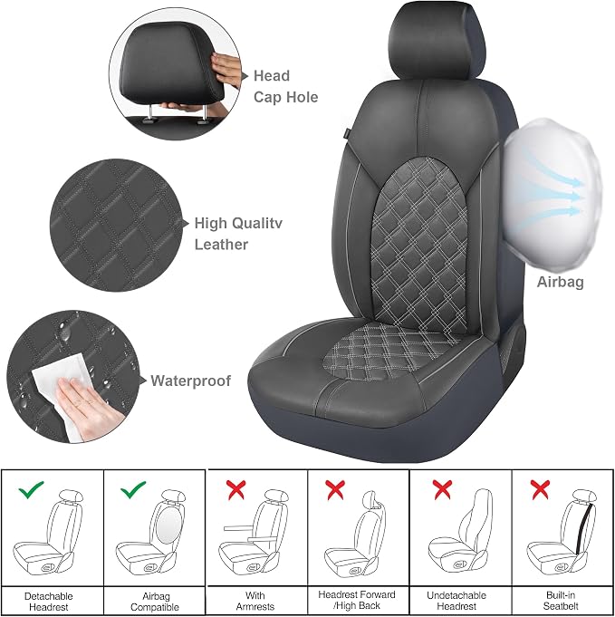 Universal Faux Leather Seat Covers — Front Seat — Gray