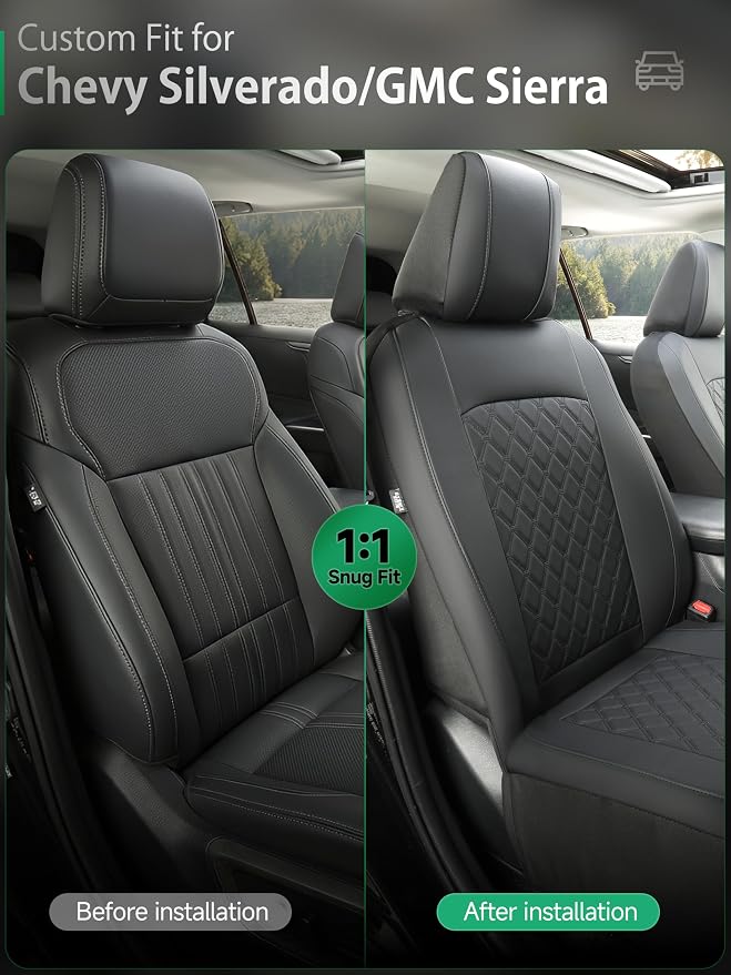 Faux Leather Seat Covers for Chevrolet Silverado / GMC Sierra — Front Seat — Black