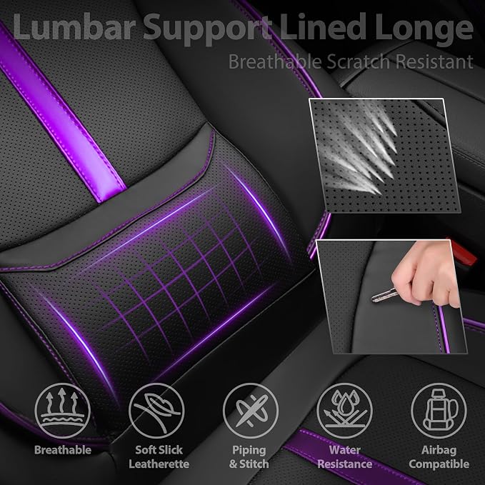 Universal Faux Leather Seat Covers — Front Seat — Black / Purple