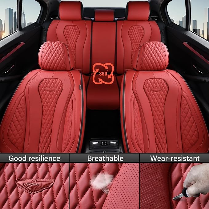 Universal Faux Leather Seat Covers — Front Seat — Red