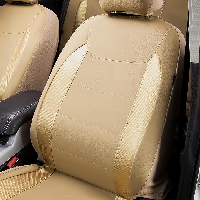 Faux Leather Car Seat Covers — Front Seat — Beige