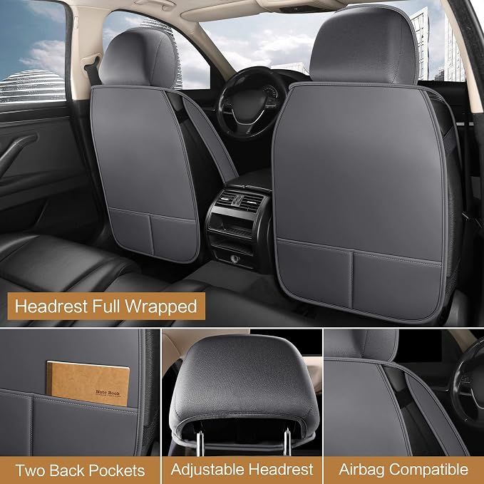 Universal Faux Leather Seat Covers — Front Seat — Gray