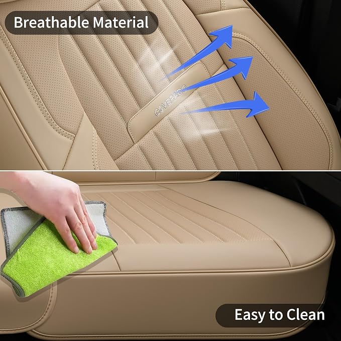 Universal Faux Leather Seat Covers — Front Seat — Beige