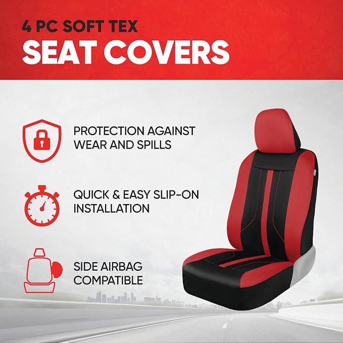 Universal Fabric Seat Covers — Full Set — Red
