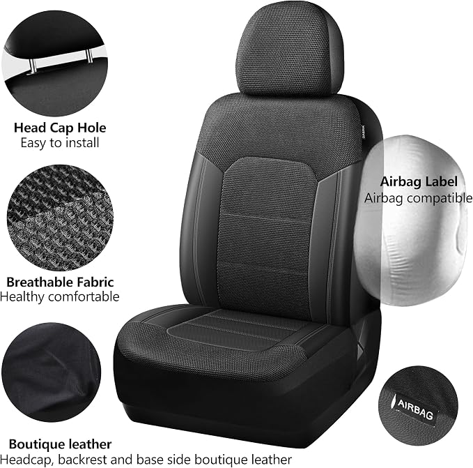 Universal Fabric Seat Covers — Front Seat — Black