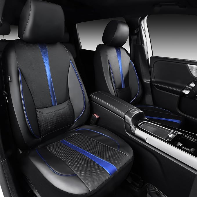 Universal Faux Leather Seat Covers — Front Seat — Black / Blue