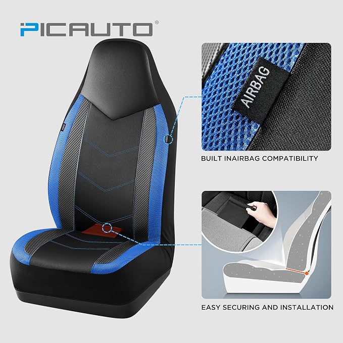 Universal Fabric Seat Covers — Front Seat — Black / Blue