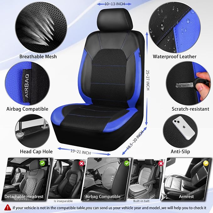 Universal Seat Covers — Full Set — Black / Blue