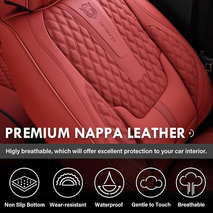 Universal Faux Leather Seat Covers — Front Seat — Red