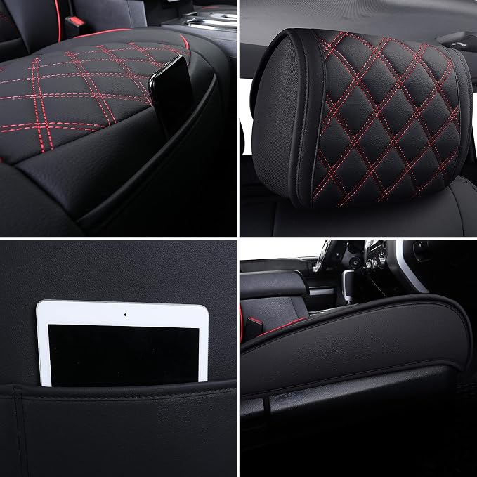 Faux Leather Seat Covers for Toyota Tundra — Front Seat — Black / Red