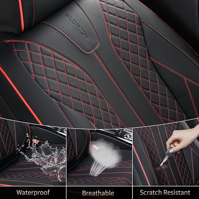 Universal Seat Covers — Full Set — Black / Red