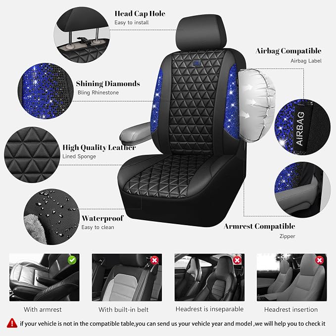 Universal Seat Covers — Full Set — Black / Blue