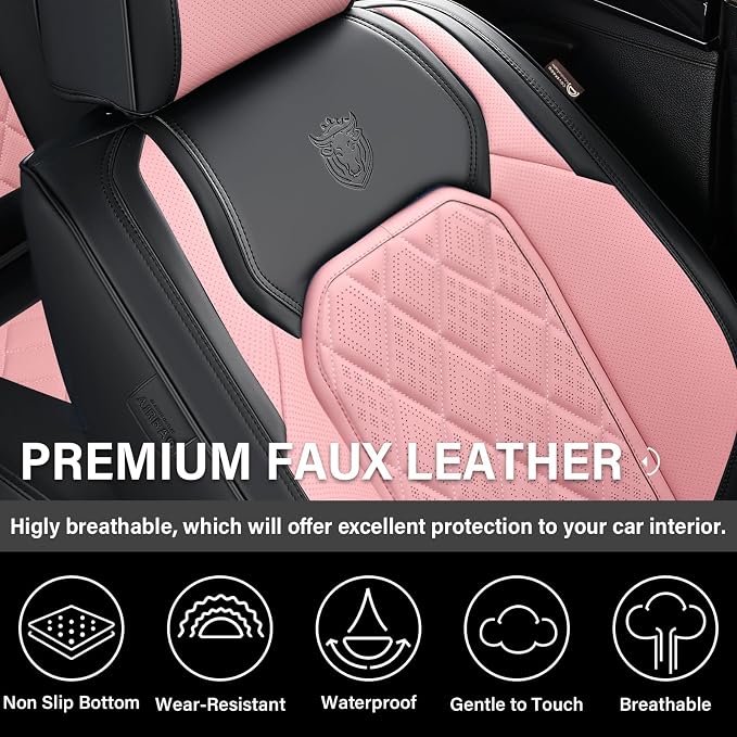 Universal Faux Leather Seat Covers — Front Seat — Black / Pink