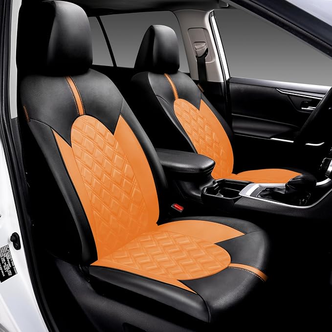 Universal Faux Leather Seat Covers — Full Set — Orange / Brown