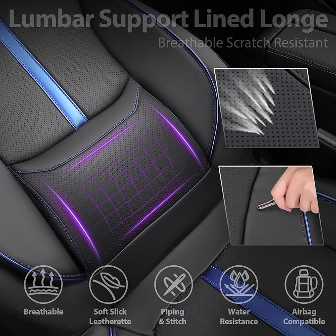 Universal Faux Leather Seat Covers — Front Seat — Black / Blue