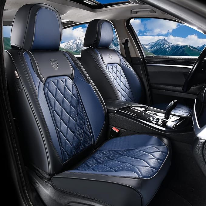 Universal Faux Leather Seat Covers — Front Seat — Black / Blue