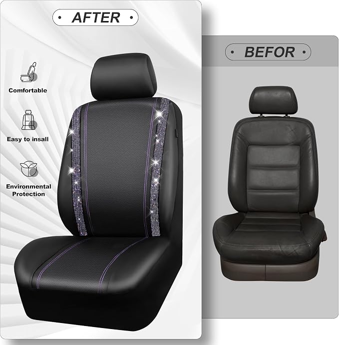 Universal Faux Leather Seat Covers — Full Set — Purple