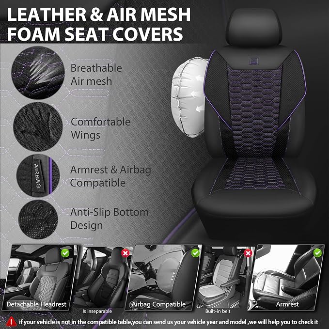 Universal Fabric Seat Covers — Front Seat — Black / Purple