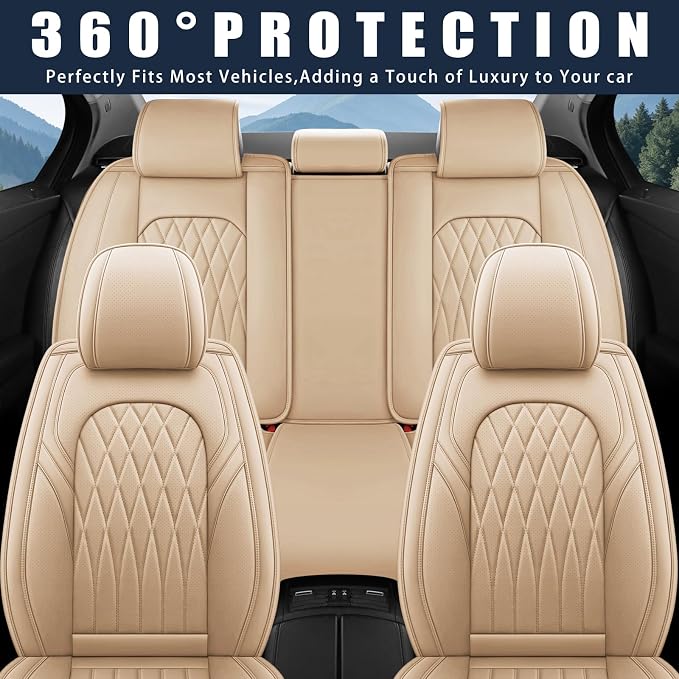 Universal Faux Leather Seat Covers — Full Set — Beige