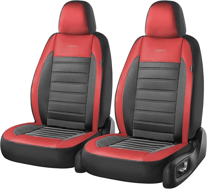 Fabric Car Seat Covers — Front Seat — Black / Red