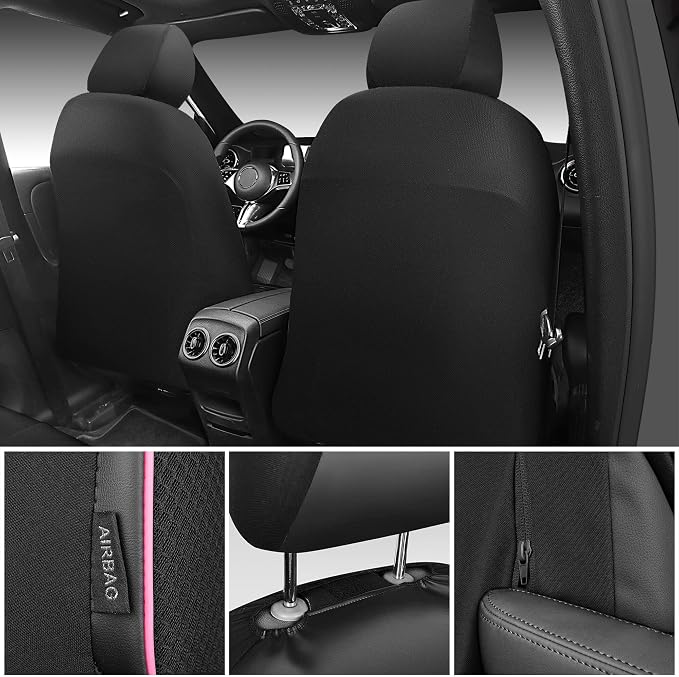 Universal Fabric Seat Covers — Front Seat — Black / Pink