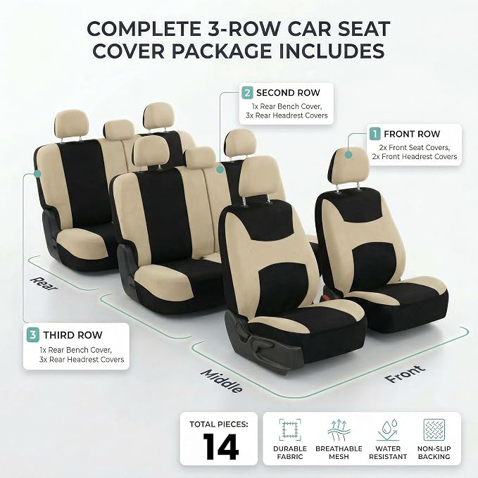 Universal Fabric Seat Covers — Beige