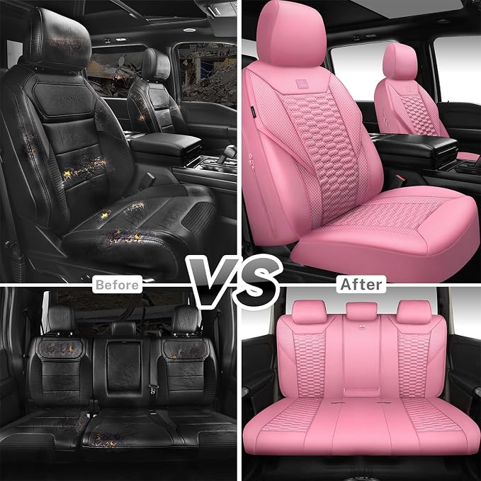 Universal Faux Leather Seat Covers — Full Set — Pink