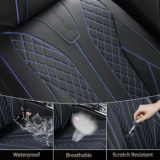 Universal Faux Leather Seat Covers — Full Set — Black / Blue