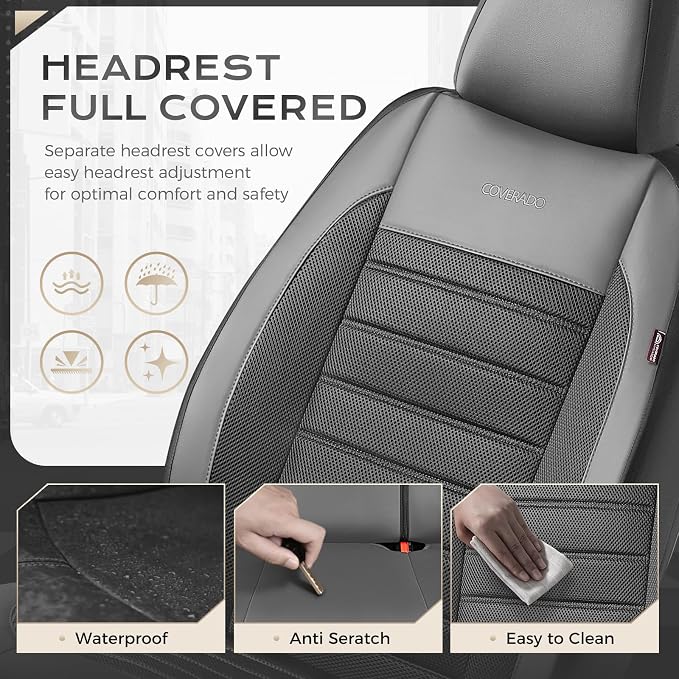 Fabric Car Seat Covers — Front Seat — Black / Gray