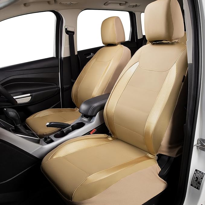 Faux Leather Car Seat Covers — Front Seat — Beige