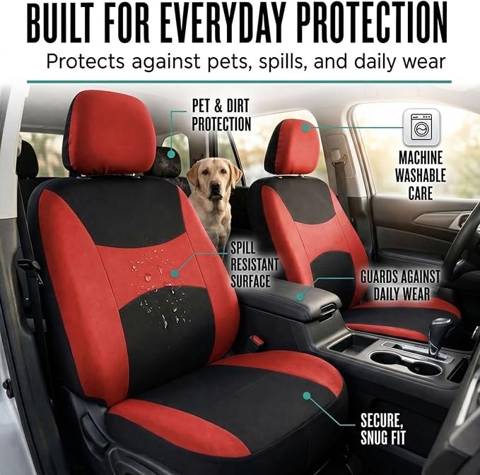 Universal Fabric Seat Covers — Full Set — Red