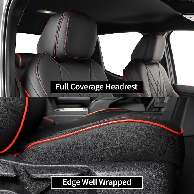 Faux Leather Seat Covers for Toyota Tacoma — Full Set — Black / Red