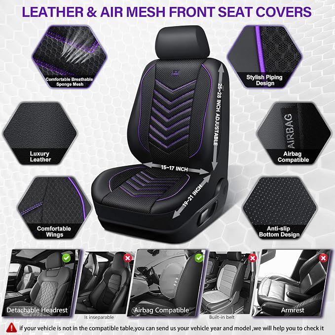 Universal Fabric Seat Covers — Front Seat — Black / Purple