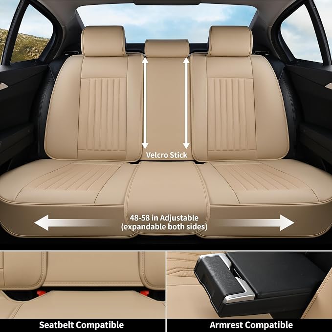 Universal Faux Leather Seat Covers — Front Seat — Beige