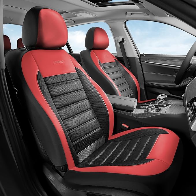 Fabric Car Seat Covers — Front Seat — Black / Red