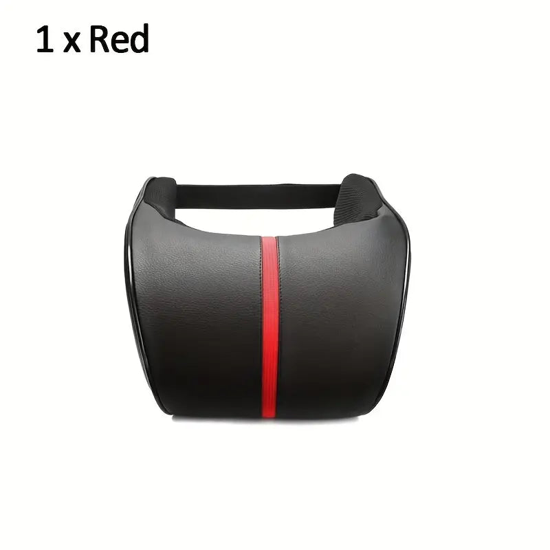 1pc Faux Leather Car Memory Foam Headrest Pillow Comfortable For Long Driving Black Red Line 8292ecd0-924d-48c4-8163-7910031dd18b