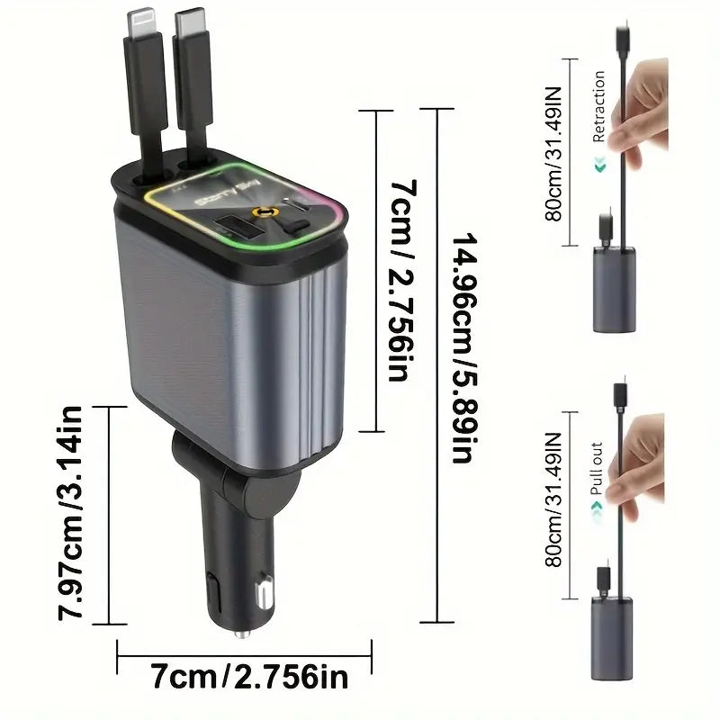 66W 4-in-1 Retractable Car Charger With Star Projector 888a4d79-a3eb-43fd-a56f-2f448bbf3e8a