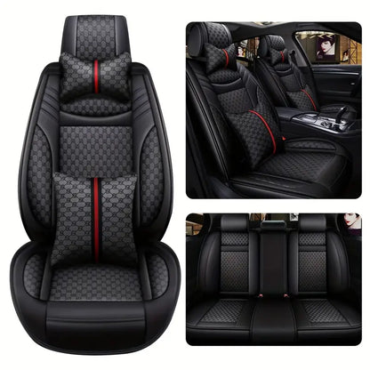5-Seats Full Set Leather Car Seat Covers Universal Front Rear Protector Mat Pad Black 8b805610-80dd-4ca2-874b-1096efd1e7e1