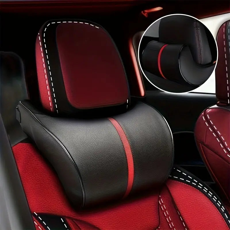 1pc Faux Leather Car Memory Foam Headrest Pillow Comfortable For Long Driving 8c282c94-ed98-4fc2-8ce2-bce24fba9974