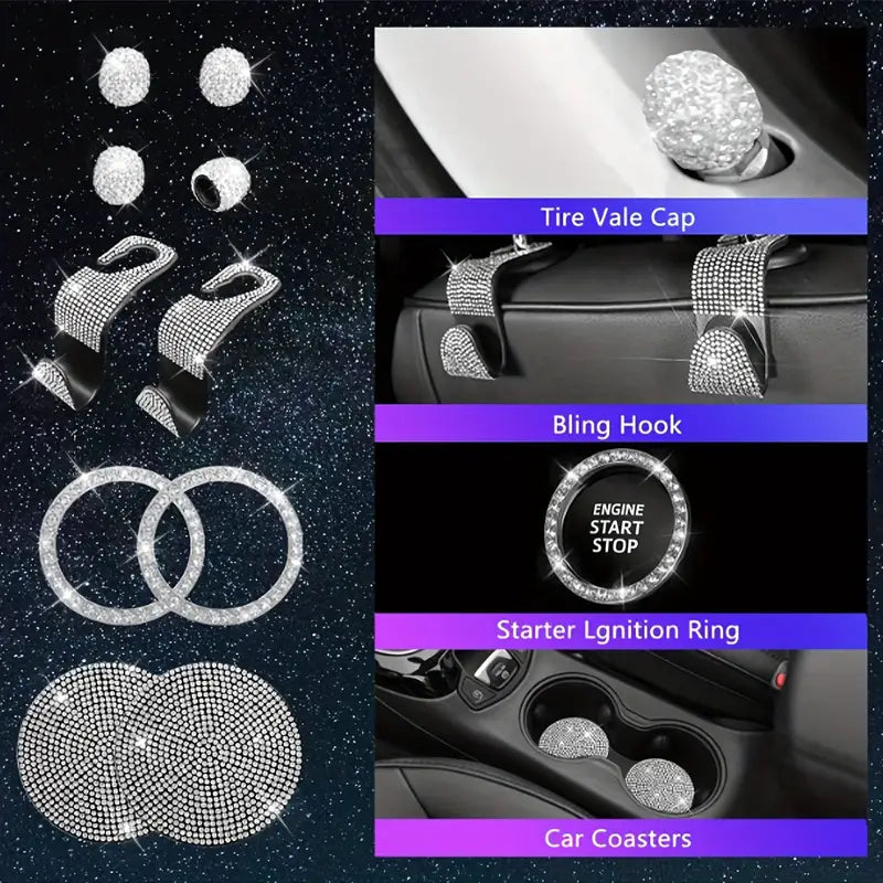 Silvery Car Accessories Set, 27 Pieces Luxury Kit, LOVEWE, Universal Fit 8ef7daa7-eb26-4734-97e8-e17d4c4c8a52