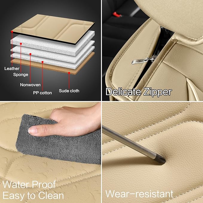 Universal Faux Leather Seat Covers — Front Seat — Beige