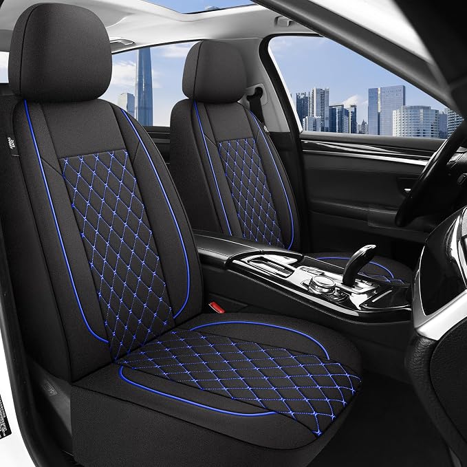 Fabric Car Seat Covers — Full Set — Black / Blue