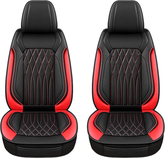 Universal Faux Leather Seat Covers — Front Seat — Black / Red