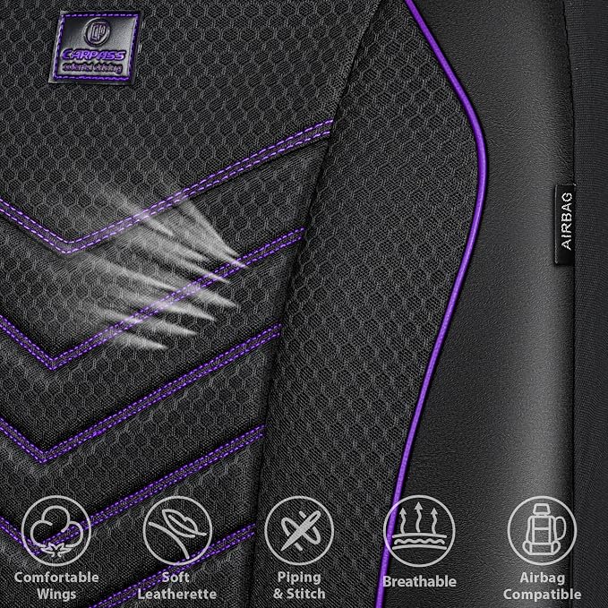 Universal Fabric Seat Covers — Front Seat — Black / Purple