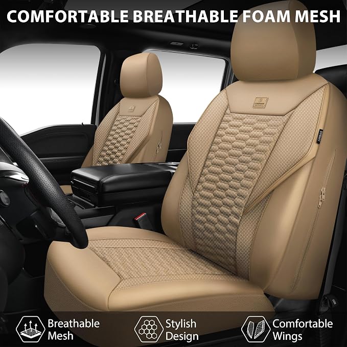 Universal Faux Leather Seat Covers — Full Set — Tan / Beige