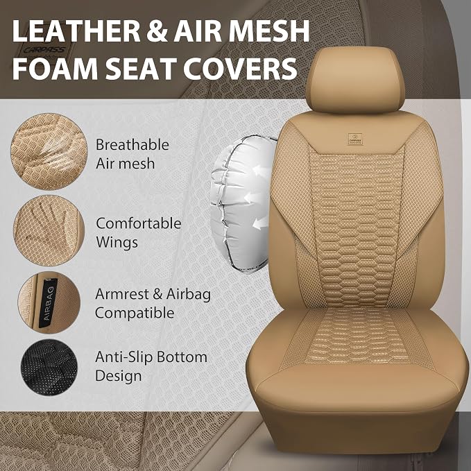Universal Faux Leather Seat Covers — Full Set — Tan / Beige